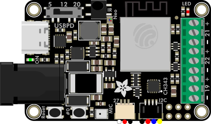 Adafruit Sparkle Motion - All-In-One WLED and xLights Board illustration
