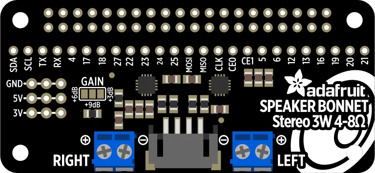 Adafruit I2S 3W Stereo Speaker Bonnet for Raspberry Pi illustration