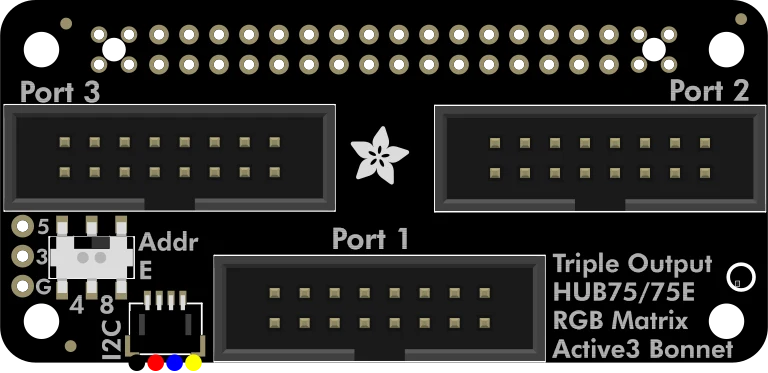 Adafruit Triple LED Matrix Bonnet for Raspberry Pi - For HUB75 illustration