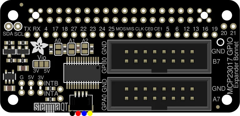 Adafruit GPIO Expander Bonnet - 16 Additional I/O over I2C illustration