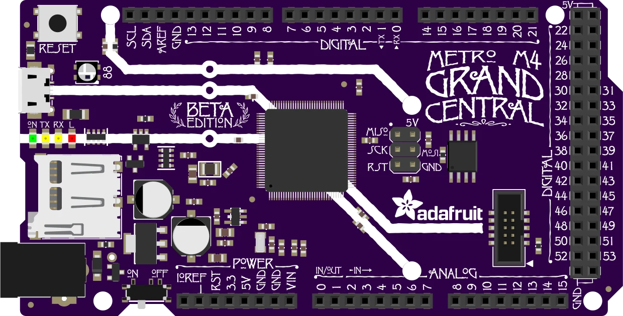 Adafruit Grand Central M4 Express featuring the SAMD51 illustration
